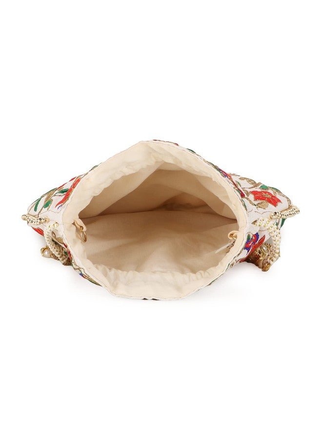 Anekaant Dangle Cream & Multi Floral Embroidered Faux Silk Potlis Combo (Pack of 2) ADCL1130AS2 - Image 5